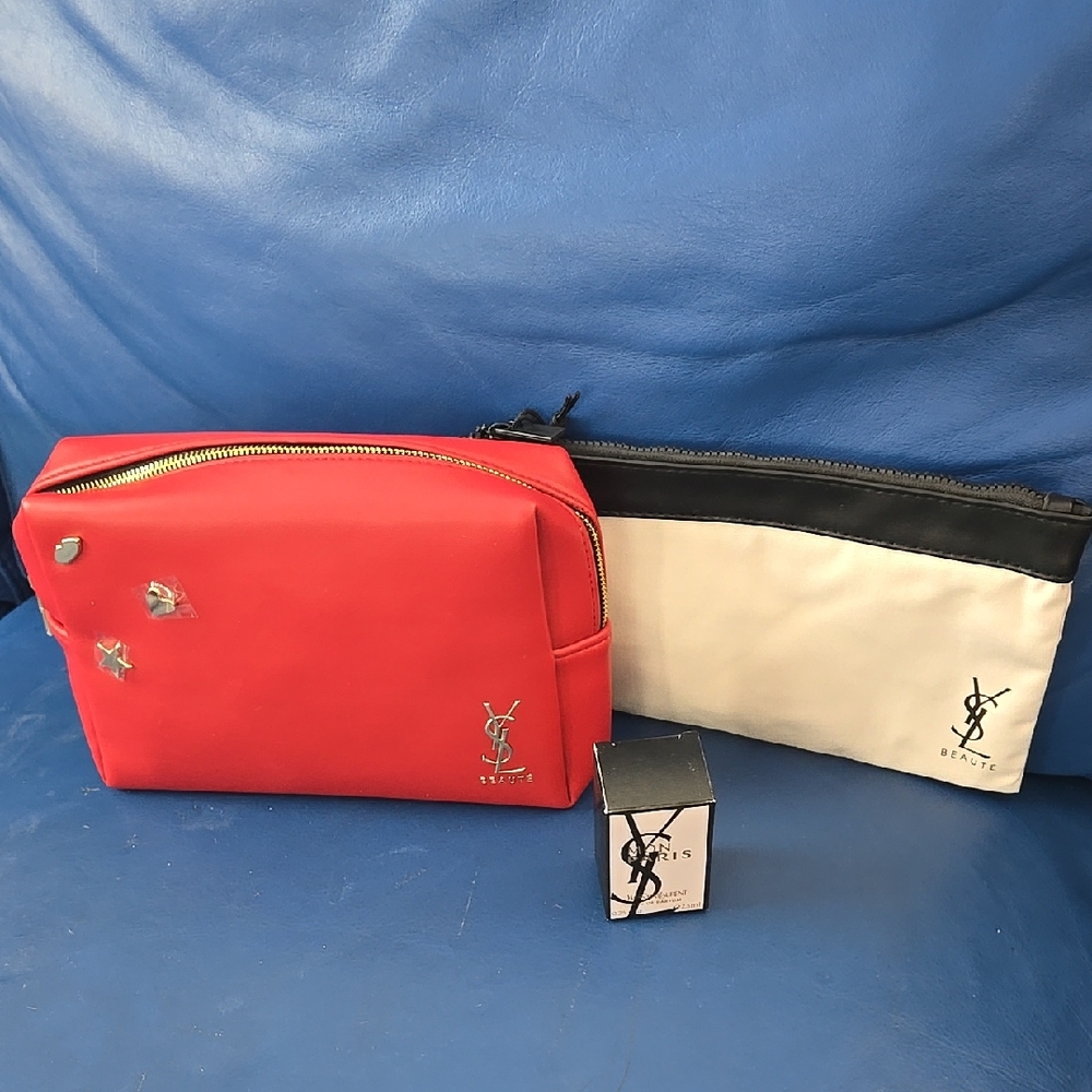 Yves Saint Laurent Red Beauty Pouch, Cream And Black Pouch, YSL Perfume
